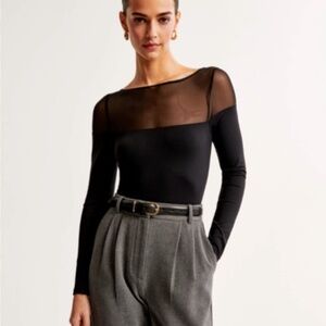Abercrombie Long-Sleeve Mesh Crew Bodysuit in Black